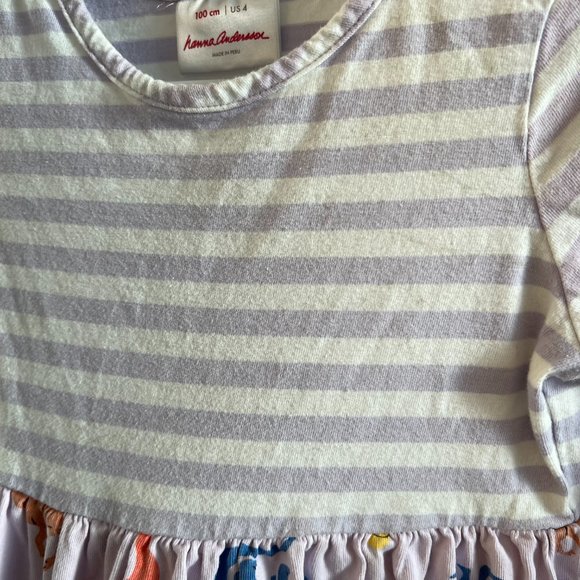 Hanna Andersson 4T Dinosaur Striped Purple Long Sleeve Cotton Dress Play - Picture 2 of 3